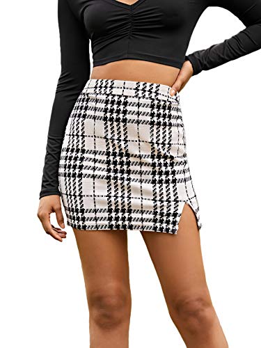 Floerns Women's Casual Split Hem High Waisted Mini Bodycon Plaid Skirt3