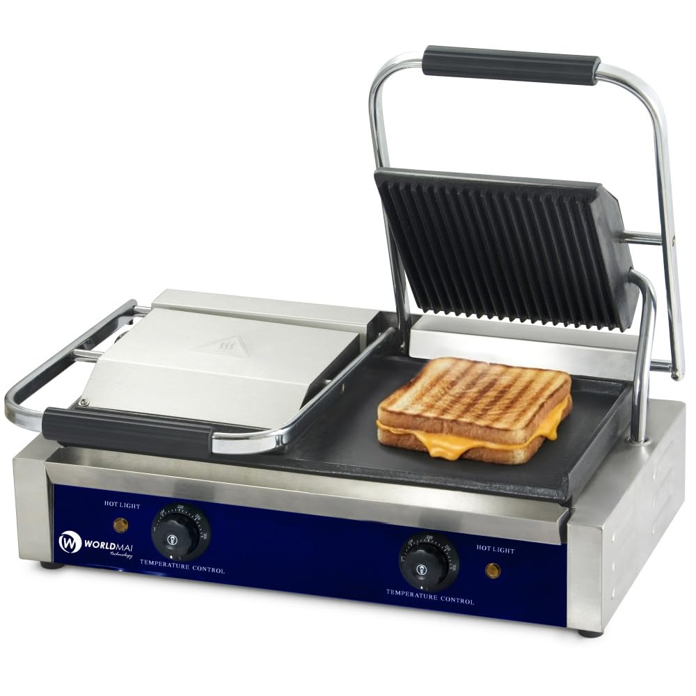 MBH – profesjonalny grill elektryczny WORLDMAI Mix (gładki/żebrowany) podwójny 58 x 41 cm do gastronomii. Panini Press grill kontaktowy do baru i restauracji.