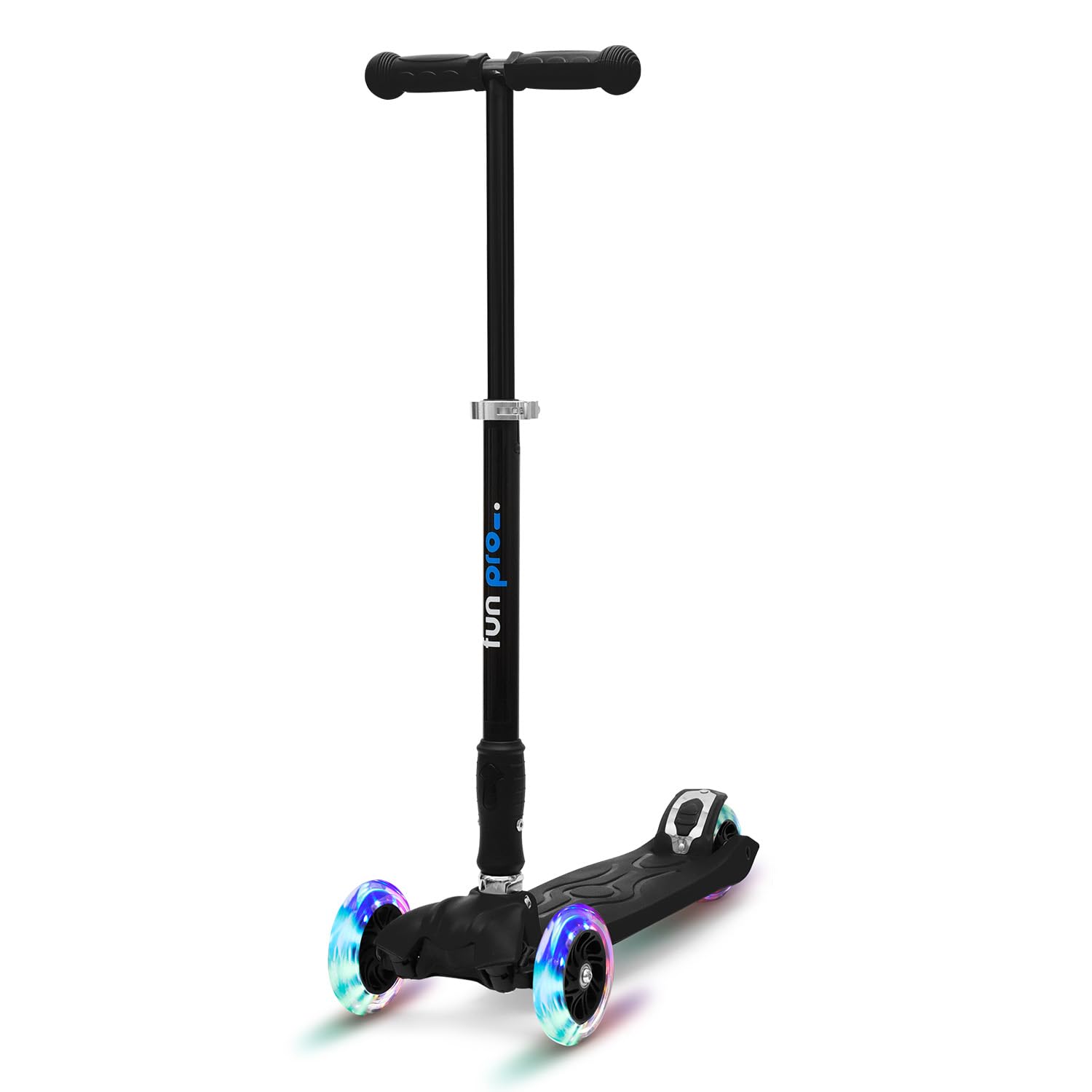 fun pro Two Patinete - El Patinete Seguro Premium para niños, con LED en Las Ruedas, Plegable, a Partir de 5 años, hasta 80 KG de Carga, Certificado TÜV, Negro