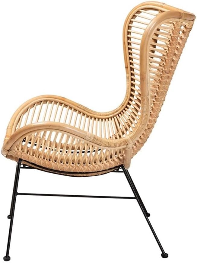 Baxton Studio Colorado Natural Brown Rattan and Black Metal Accent Chair