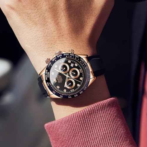 Image of OLEVS Men's Watch, Easy to Read Sport, Popular, Fashion, Brand, Japan-Quartz, Stopwatch, 24 Hours, Date, Waterproof, rose gold & black, sports