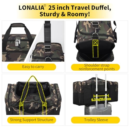 Image of 25 in Large Travel Duffel Bag for Men - 56L Roomy Weekender Bag with Trolley Sleeve (Camo)