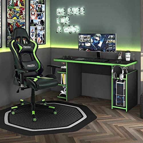 Kit Cadeira Gamer Moobx Thunder Verde + Mesa Gamer Mx Verde com Gancho para Headset - Moobx