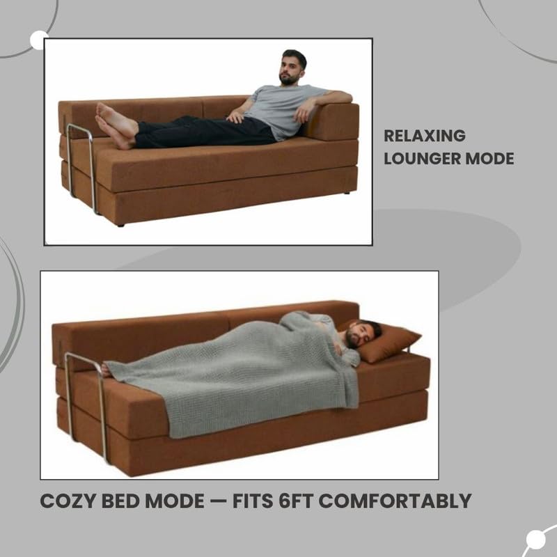 Image of Adorn India Easy Premium Modular 4 Seater Sofa Cum Bed | Velvet Suede Fabric | Colour Brown | Modern Design | Size 6x6 Fit | Comfortable for Seat & Sleep | Washable Cover | Perfect for Home & Office