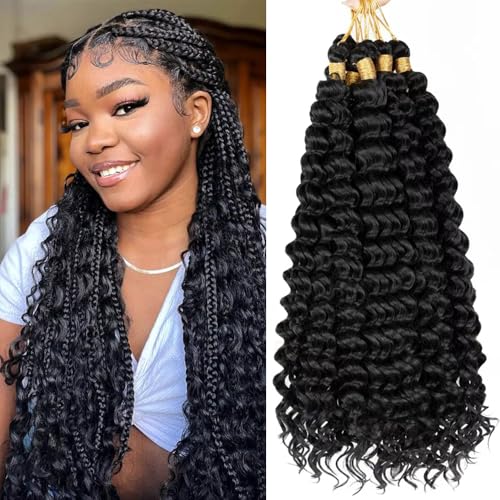 Deep Wave Crochet Hair 22 Inch 6 packs Long Curly Braiding Hair Extensions Ocean Wave Crochet Hair For Black Women Synthetic Ocean Hair Curly For Boho Box Braids (#1B, 22inch, 6PC)