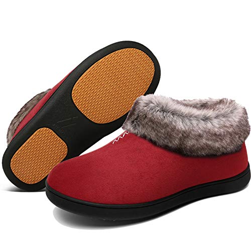 Women Cozy House Slippers High Density Memory Foam Indoor Shoes Warm Non Slip Pantuflas Burgundy Size 9 US