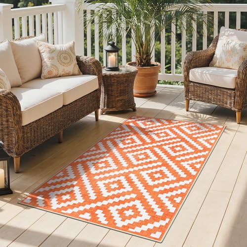 Image of GENIMO Fall Decor Outdoor Rug 3'x5' for Porch, Plastic Door Mat Mid Orange