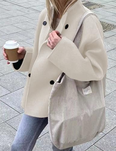 Womens Wool Blend Shacket Jackets Stand Collar Long Sleeve Double Breasted Pea Coat3