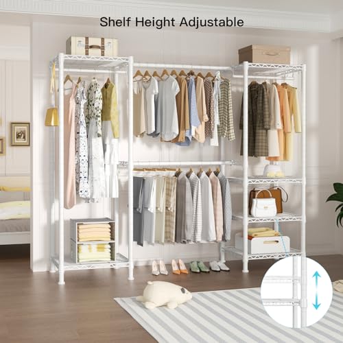 Ulif-E7-Heavy-Duty-Garment-Rack-Clothes-Organizer-and-Storage-Rack-with-Expandable-Hangers-Metal-Clothing-Rack-with-6-Wire-Shelves-523-72-W-x-145-D-x-712-H-Load-838-LBS-White Ulif E7 Heavy Duty Garment Rack Clothes Organizer and Storage Rack with Expandable Hangers Metal Clothing Rack with 6 Wire Shelves 523 72 W x 145 D x 712 H Load 838 LBS White