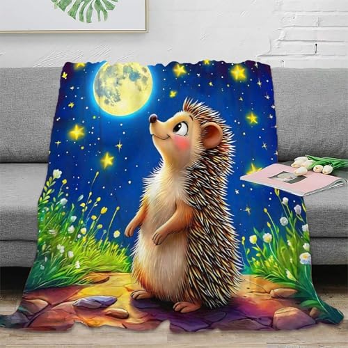 Couverture lit microfibre douce et chaude motif hérisson