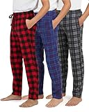 Real Essentials 3 Pack Boys Pajama Pants Super Soft Fleece PJ Lounge Bottoms for Kids,Set 3-Size 12/14
