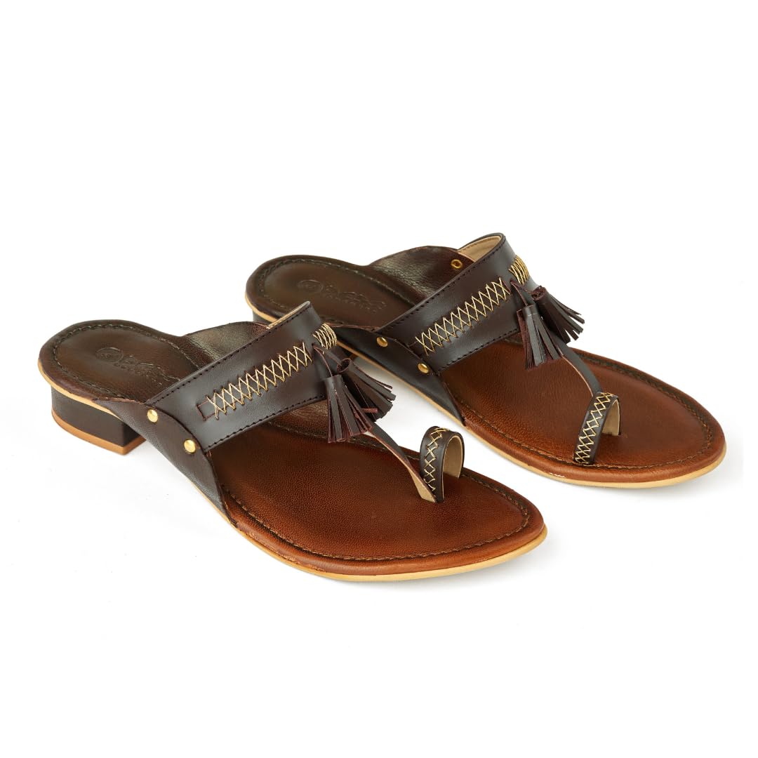 DESI HANGOVERHandmade Kolhapuri Slip-On Leather Flat Sandals, Chappal for Women's, Everyday wear Fusion, Comfort & Traditional Indian Footwear Style Smart Ethnic Design, Perfect Festive Occasions