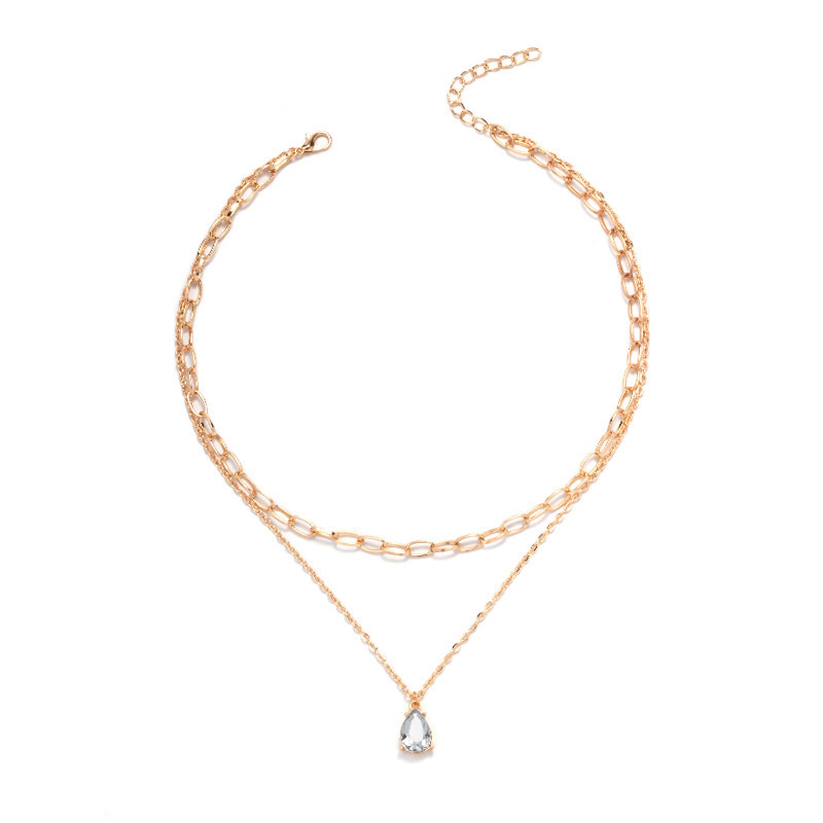 LANXUEQY Collar Mujer Doble Capa con Colgante Mujer de Circonita en Forma de Gota, Collar Dorado Mujer para Superposición, Cadena Choker Mujer