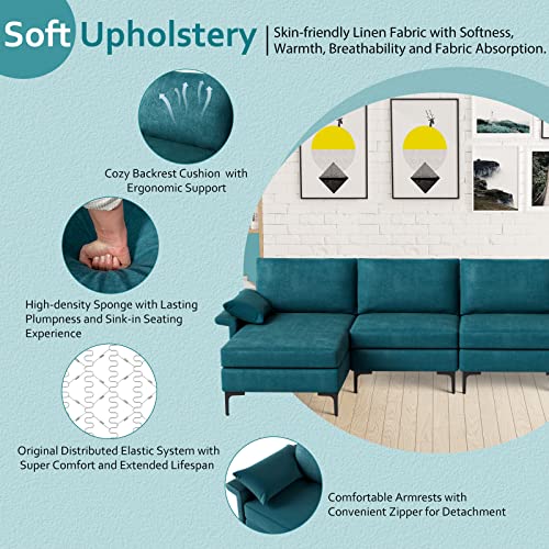 Giantex Convertible Sofa Couch, Sectional Sleeper With 2 Usb Ports Socket, Comfy Cushion, 2 Storage Box, L-Shaped Modular Modern Sofa Reversible Chaise Lounge, Living Room Furniture, Blue #TOP7