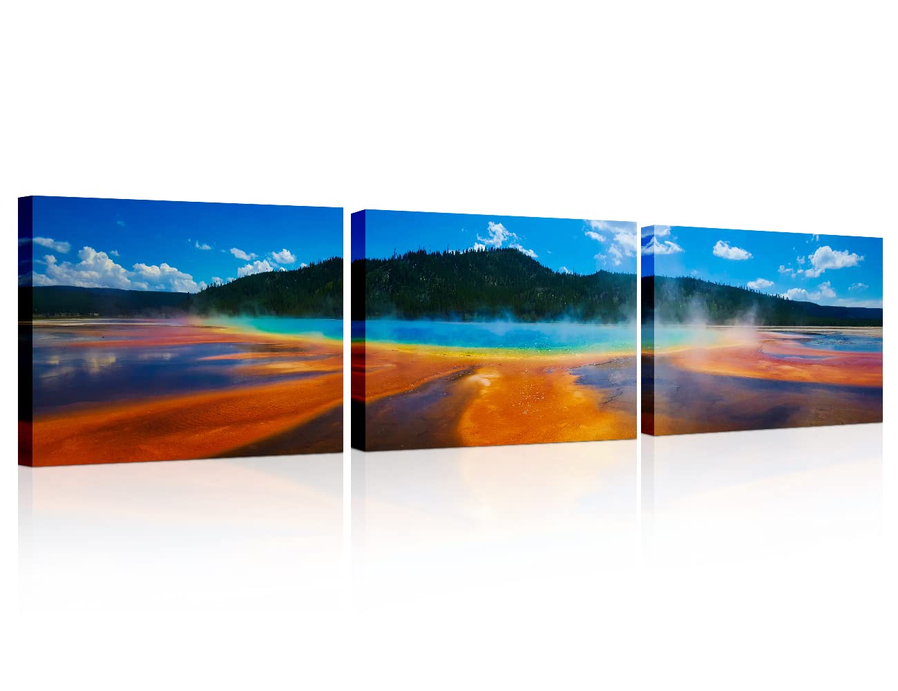 TUMOVO 3 Piece USA Landmarks Canvas Wall Art The World Famous Grand Prismatic Spring in Yellowstone National Park Wall Decoration for Living Room