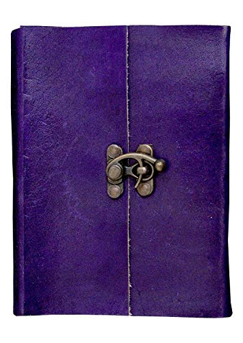 Carnet fait à la main en papier violet et journal en cuir avec serrure en métal
