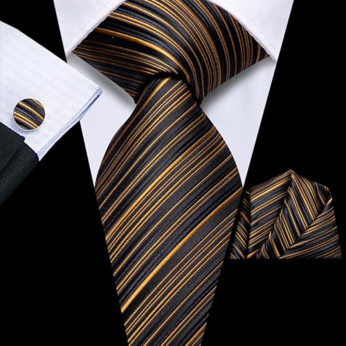 Image of Dubulle Mens Paisley Floral Silk Tie for Men Striped Necktie and Pocket Square Cufflinks Set Wedding Business