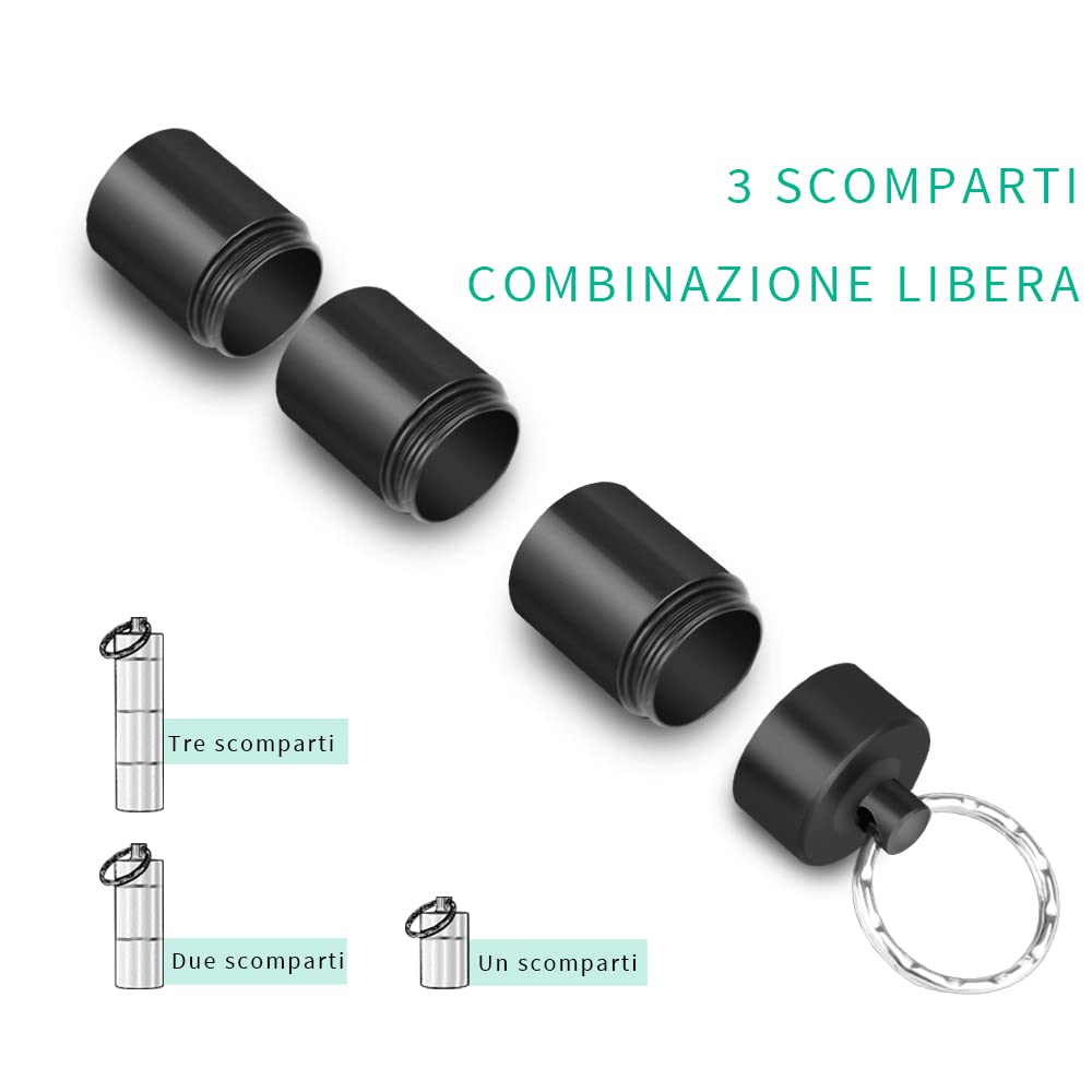Opret Portapillole Piccolo 2 pezzi Portachiavi tascabile metallo da viaggio Dispenser per pillole