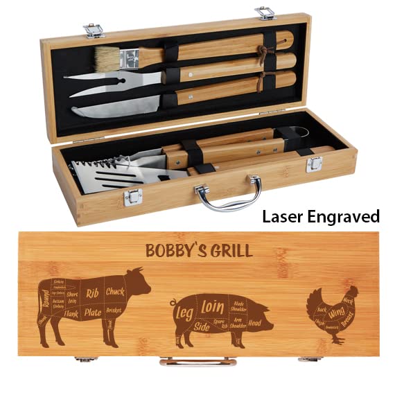 Personalized BBQ Grill Set for Men - Custom Engraved, 10 pcs