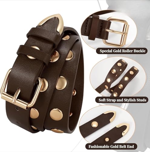 Studded Punk Style Belt - Fashion Leather Belt with Metal Studs for Jeans & Dress Pants4