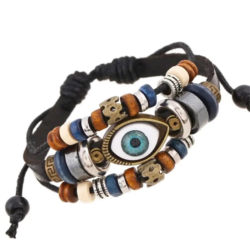 MIAMI Bracelets for Men Black Leather Bracelet for Men Magnetic-Clasp Leather Mens Evil eye Bracelets for Boys | Stylish Combo Silver Stainless Steel Birthday Gift Anniversary Husband -M406 (B0CKHBNYSY) Amazon Price History, Amazon Price Tracker