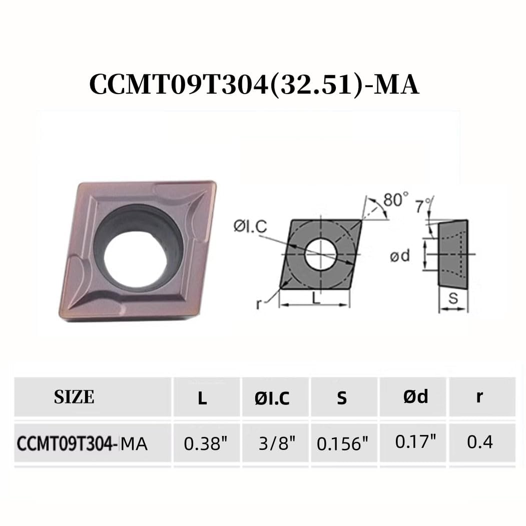 20 inserti in metallo duro CCMT09T304/CCMT32.51, inserto CCMT con rivestimento in mutilstrato, inserti di ricambio per tornio CNC (20 pezzi CCMT32.51)