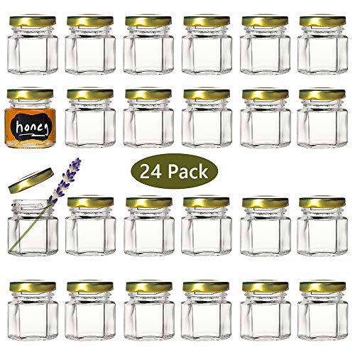 Adabocute 1.5 oz Hexagon Mini Glass Canning Jars (24-pack) with Gold Lid