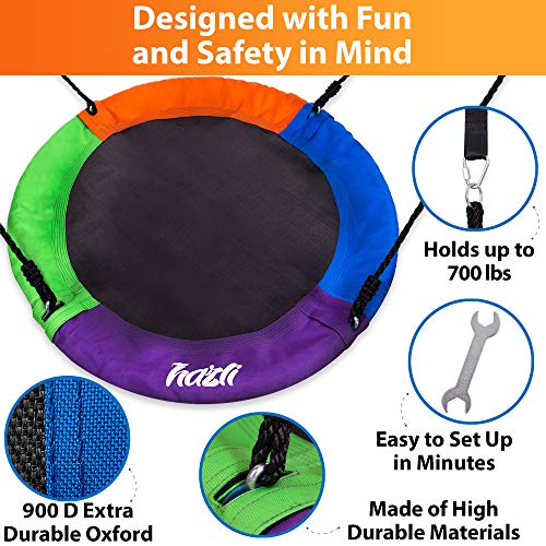 40" Saucer Tree Swing for Kids Outdoor with Straps - Round Outdoor Swings for Swingset - Large Tree Swings for Children with Hanging Kit - Heavy Duty Children Disk Swing for Outside
