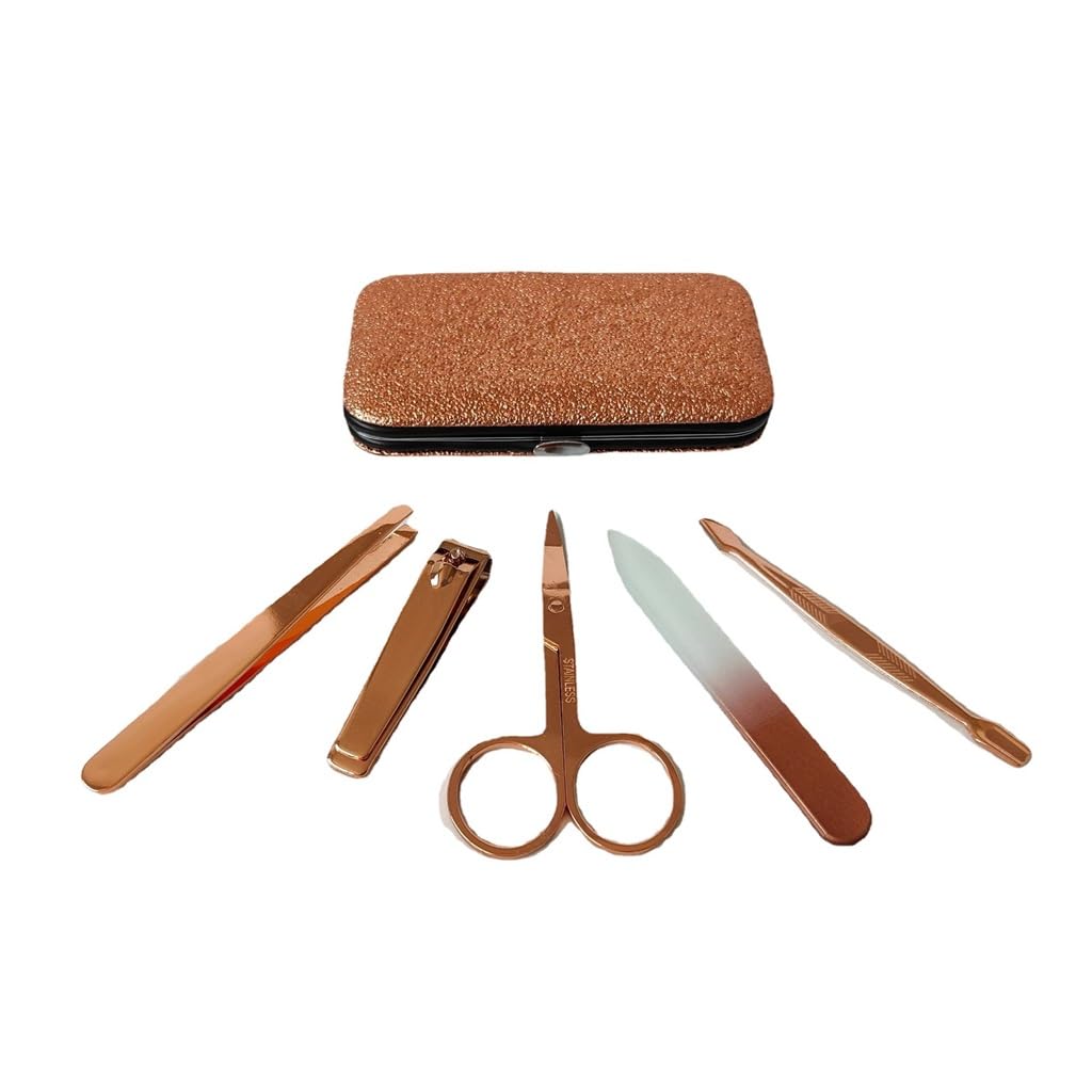 Set di Manicure per Unghie in Acciaio Inossidabile Color Oro Rosa, tagliaunghie, Set di Strumenti per Manicure di Bellezza, Modello a Cinque Punte Bianco