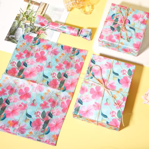 XIHIRCD 30stk Rosa Seidenpapier mit Blumenmuster, Geschenkpapier zum Geburtstag, Partys, Basteln, 35x50 cm