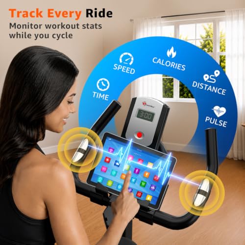 Image of PowerMax Fitness BS-128 Spin Exercise Bike for Home Use | 7KG Flywheel | Belt Drive System | Friction Resistance | LCD Display | Anti-Slip Pedals | Adjustable Seat & Handlebar