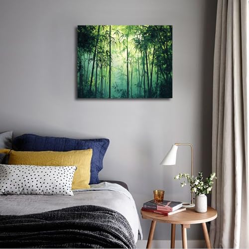 Affiche forêt de bambou verte style chinois avec cadre intérieur