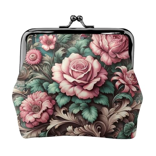 Pu Leather Buckle Coin Purse Floral-Plaid-Baroque Girls Kiss-Lock Change Purse Wallets