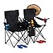 relaxdays Chaise de Camping Double, Fauteuil de Jardin 2, Pliable, Glacière, Rangement Porte-Boissons, Noir
