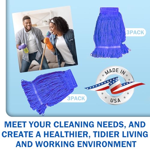 Image of 10 Pack Commercial Mop Head Replacement, Heavy Duty Looped End Wet Mop Head Refills, Blue Cotton String Mop Heads for Industrial, Commercial, and Home Floor Cleaning