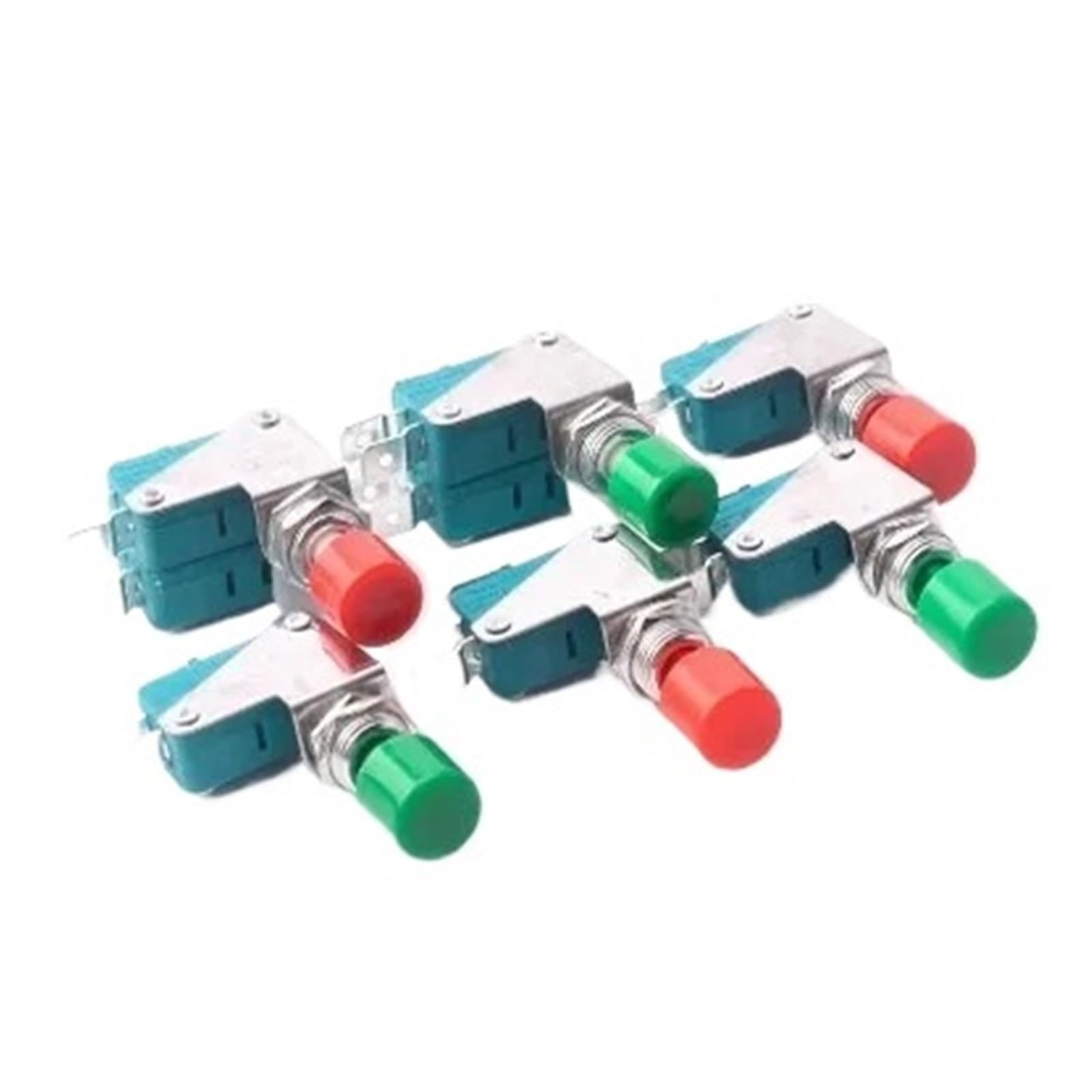 2 x mikroprzełączniki impulsowe AC 125 V/250 V 16 A, SPDT, NO, NC, z czerwoną / zieloną pokrywą, DS438 DS448 (DS438-6,3 mm Red)