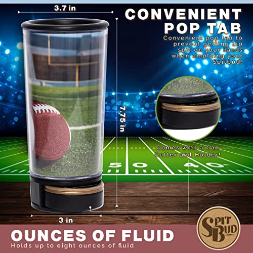 Football By Spit Bud - The Ultimate Spittoon For Chew - Portable Dip & Snuff Cup With Lid, Pop Tab, Spill-Proof Funnel, Can Cutter & Holder - Fit In Cup Holders - Holds 8Oz - Made In Usa #TOP6