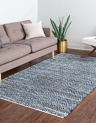 Image of Unique Loom Chindi Chevron Collection Area Rug - Claire (2' x 3' 1 inch Rectangle, Denim /Light Blue)