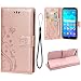 Wallet Case for Huawei Y5 2018/Y5 Prime 2018, 3 Card Holder Embossed Butterfly Flower PU Leather Magnetic Flip Cover for Huawei Y5 2018/Y5 Prime 2018(Rose Gold)
