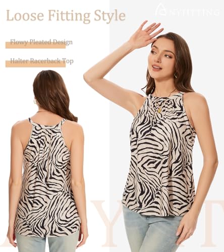 Image of Women Halter Tank Top with Built in Bra Flowy Sleevless Padded Camisole Loose Fit Summer Shirt Top S-3XL