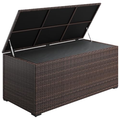 STEELSØN Serion Gartenbox 615 L XXL Truhe für Gartenauflagen & Kissen wetterfest Outdoor Box aus Polyrattan für Garten/Balkon/Terrasse Auflagenbox Braun mit klappbarem Deckel 155x73x61 cm