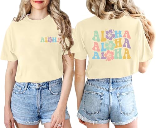 Hawaiian Shirt for Women Hawaii Family Vacation Graphic T-Shirt Summer Trip Vintage Tee Floral Tropical