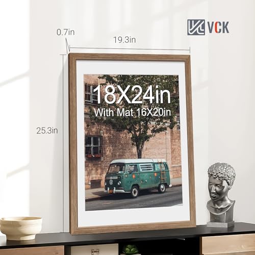 Image of VCK 18x24 Poster Frame 5 Pack, Walnut Wood, 16x20 Mat, for Wall Art