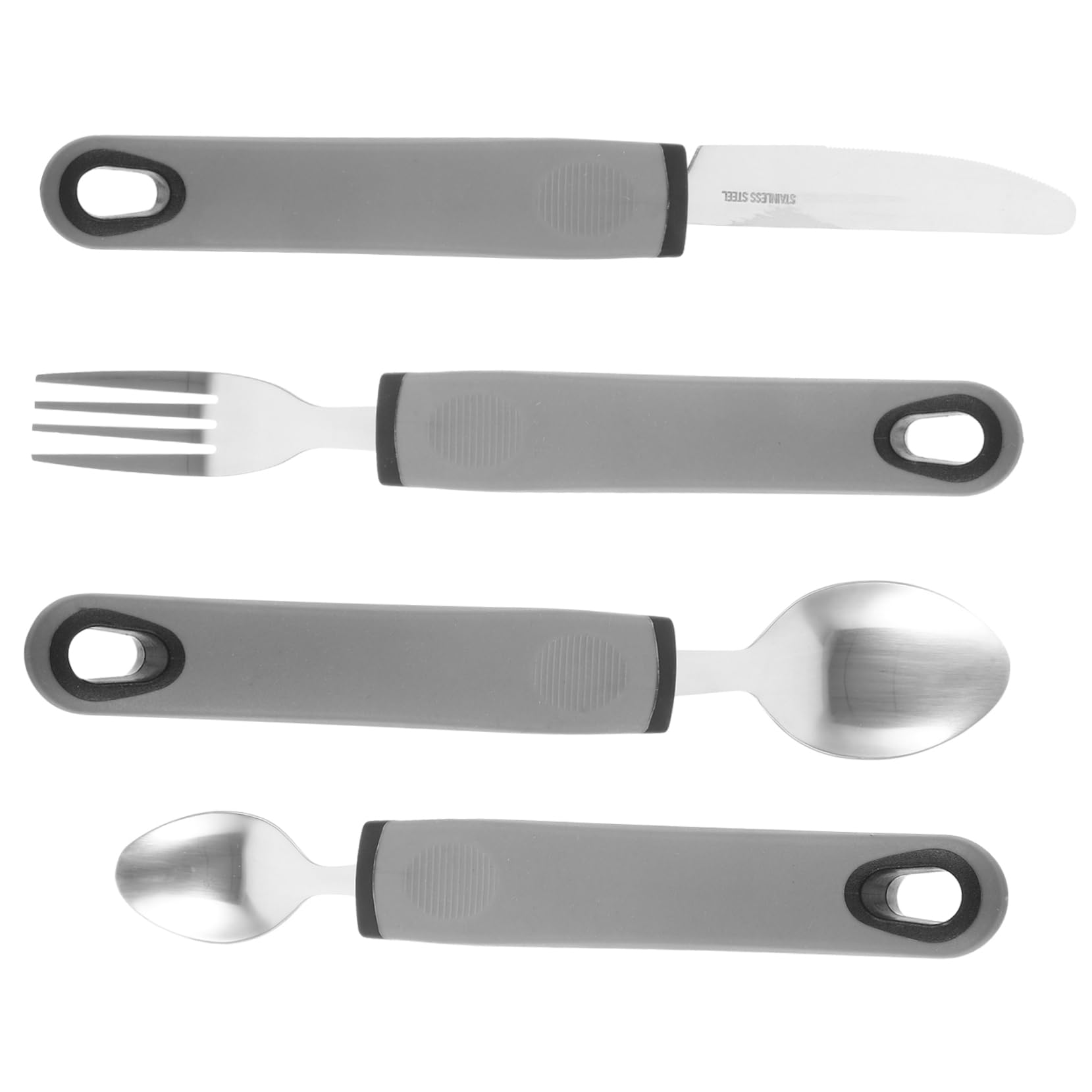 NOLITOY Grier Utensils Set Elderly Feeding Tableware Stainless Steel Spoon Fork Anti-Slip Handle for Disabled Elderly