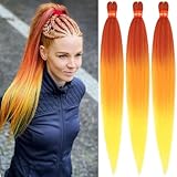 Red Orange Yellow Rainbow-Color Pre Stretched Braiding Hair 30 Inch Box Braid Hair Extensions 3 Packs Yaki Texture Pre Feathered Braids Hair