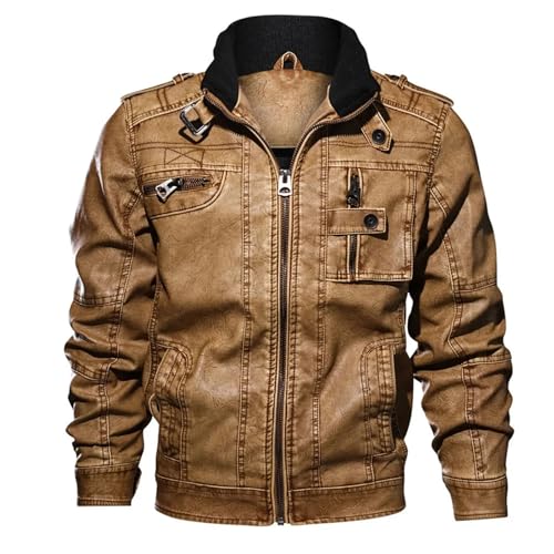 Men’s PU Leather Motorcycle Jacket Windproof Winter Casual Outerwear Stylish and Versatile Biker Coat3