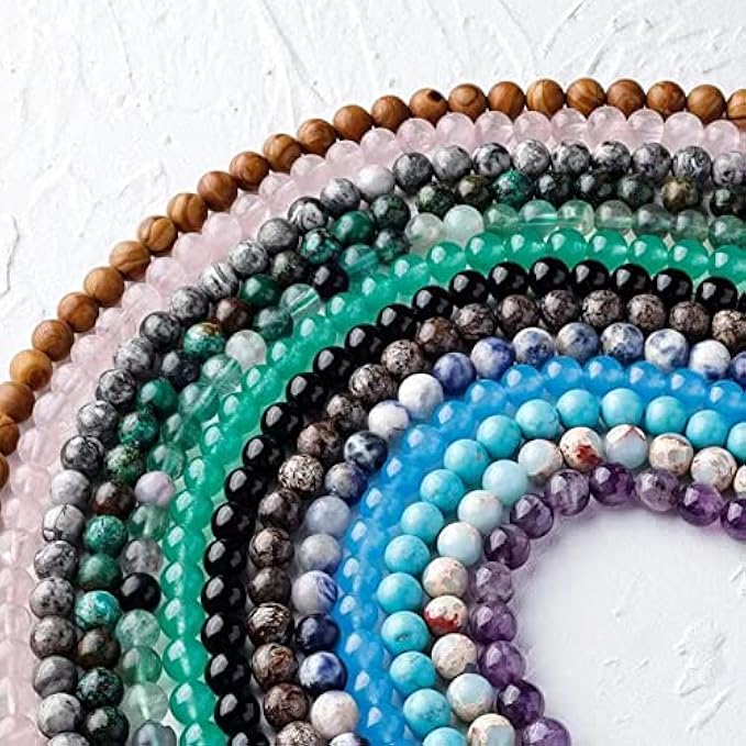 625pcs Natural Stone Beads DIY Jewelry Making Crystal 8mm Loose Stone Bead Hole Size 1mm Smooth Energy Healing Beads Bracelet Earrings Necklace (25 Materials, 8mm)