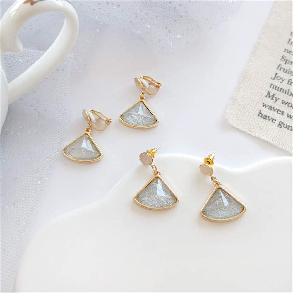 WBDWWTD Orecchini Pendenti con Strass, Eleganti Orecchini a Bottone Opale 925 Orecchini Geometrici a Forma di ventaglio con Clip per Orecchio Forato Gioielli per Orecchio da Donna/Bianco/Clip per