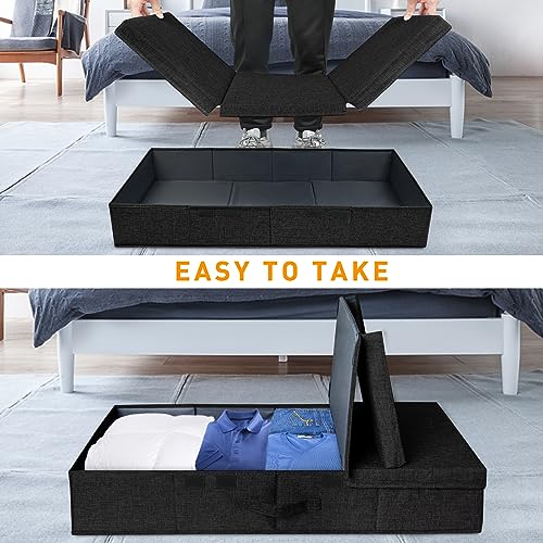Image of punemi Under Bed Storage Containers, Set of 2 Low Profile Under Crib Storage Bins With Lid, Large Sturdy Under Bed Clothes Drawer Organizers Box for Dorm Room Couch Closet Basement, Black