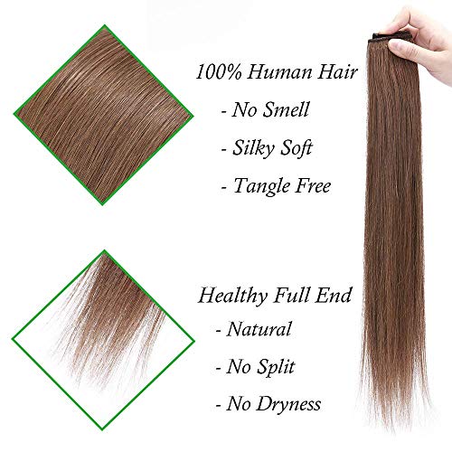 Silk-co Clip in Hair Extensions Human Hair 14inch One Piece Clip on Remy Real Natural 100% Remy Silky Soft Straight #06 Light Brown 45g - Image 4